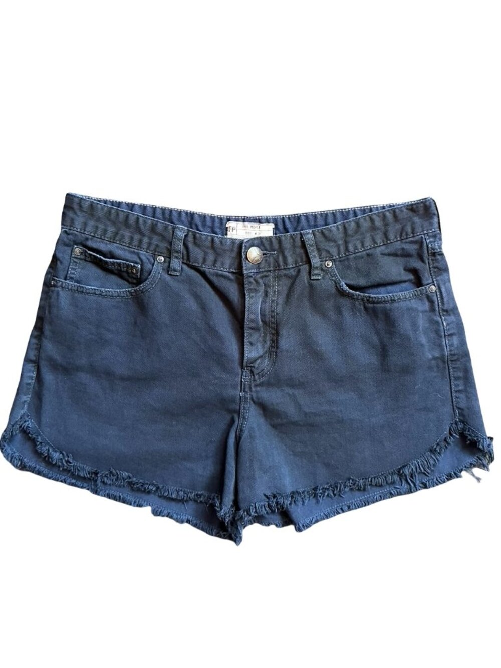 Free People Cotton Denim Cut Off Shorts Navy Blue Size 31 Frayed Hem Festival